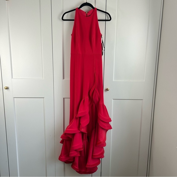 Betsy Adams Hot Pink Ruffled Gown | 4 - Picture 3 of 7